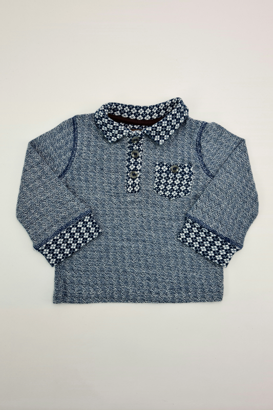 6–9 Monate – Blaues Argyle-Shirt (Mini Club)