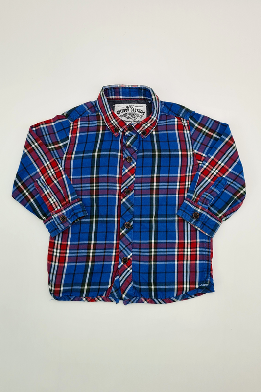 12-18m - 100% Cotton Blue & Red Long Sleeve Plaid Shirt (Next)