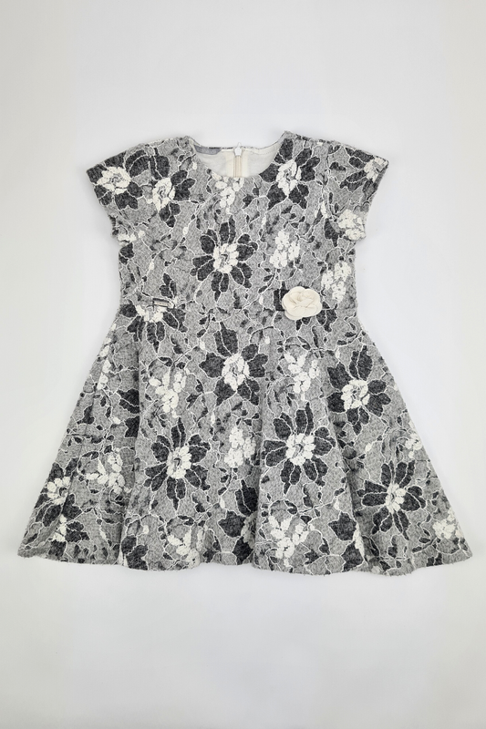 18-24m - Grey Floral Lace Overlay  Dress (Sarahanda)