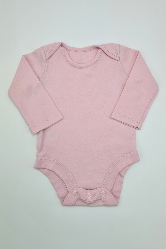 0-3m - 100% Cotton Pink Long Sleeve Bodysuit (Tu)