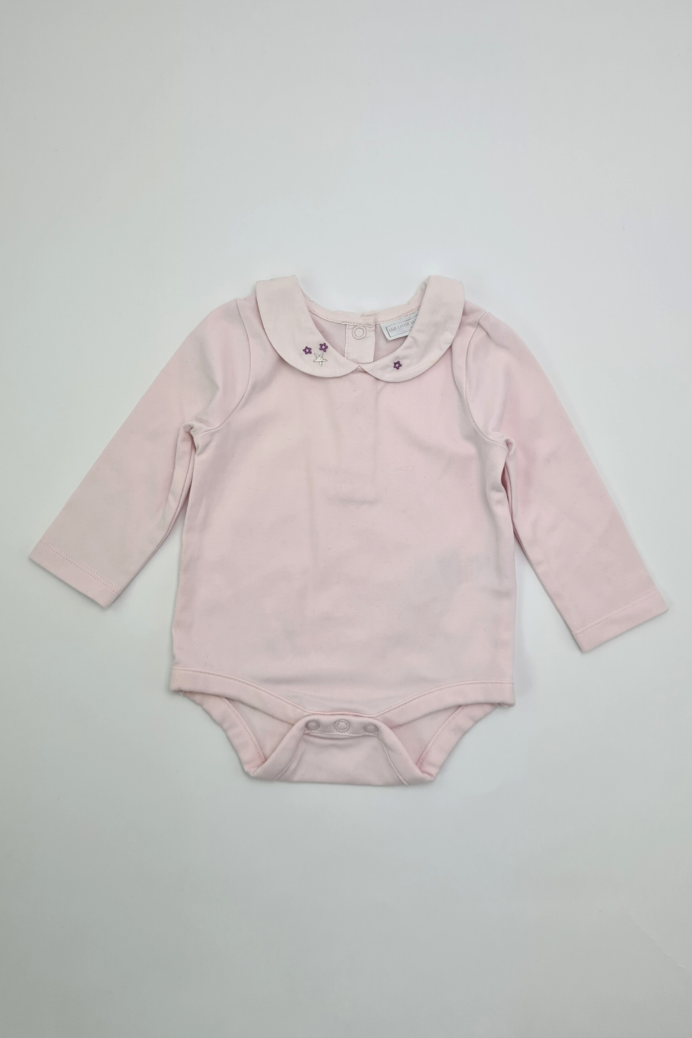 0-3m - 100% Cotton Pink Star Embroidered Collared Bodysuit (The Little White Company)