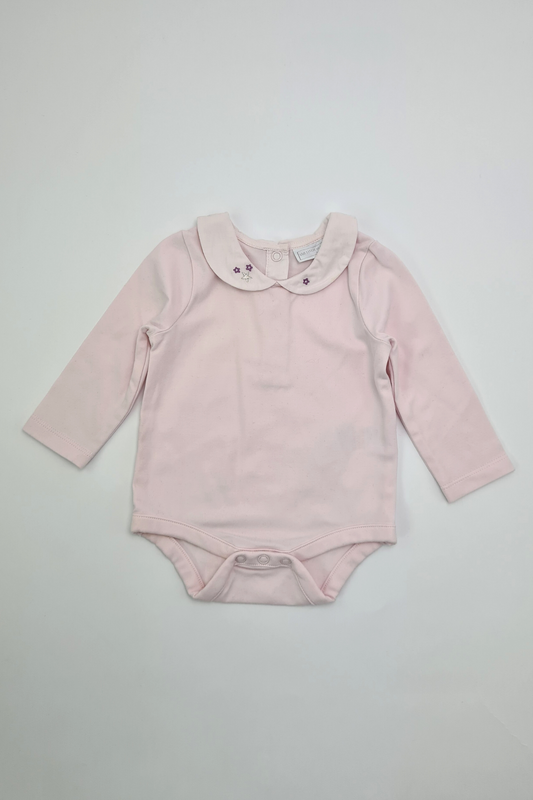 0-3m - 100% Cotton Pink Star Embroidered Collared Bodysuit (The Little White Company)