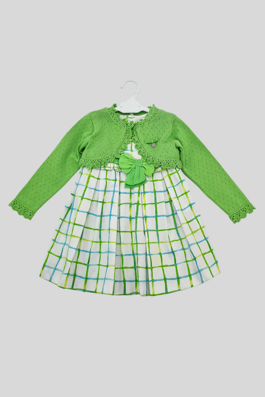 9–12 Monate – ärmelloses Sommerkleid und passende grüne, kurze Strickjacke (Mayoral)