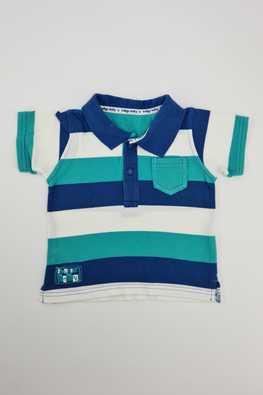 3-6m - Striped Polo Shirt (M&S)