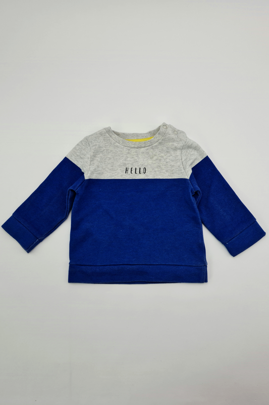 3-6m - Grey & Blue Colour Block Sweatshirt (F&F)