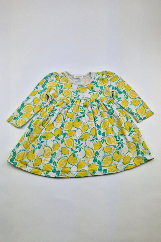 6-9m - 100% Cotton Lemon Print Long Sleeve Dress (Next)
