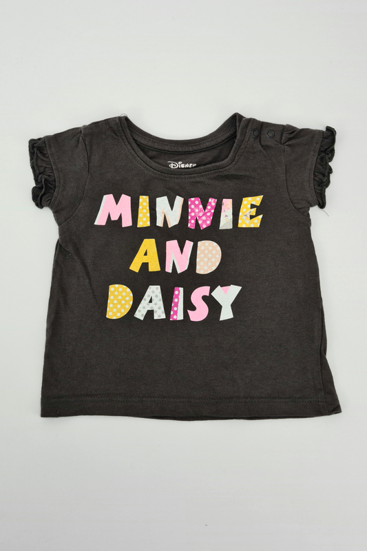 3–6 Monate – Schwarzes „Minnie And Daisy“-T-Shirt (Disney)