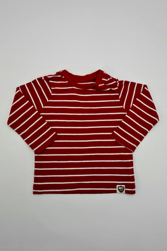 6-9m - Red & White Striped T-shirt (F&F)