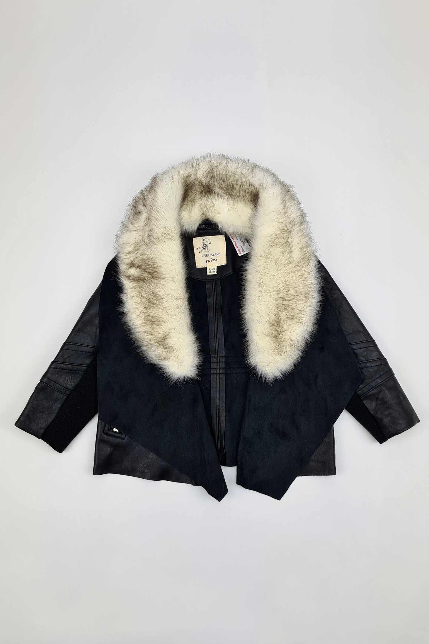 6-9m - Leather Look Faux Fur Trim Jacket (River Island)