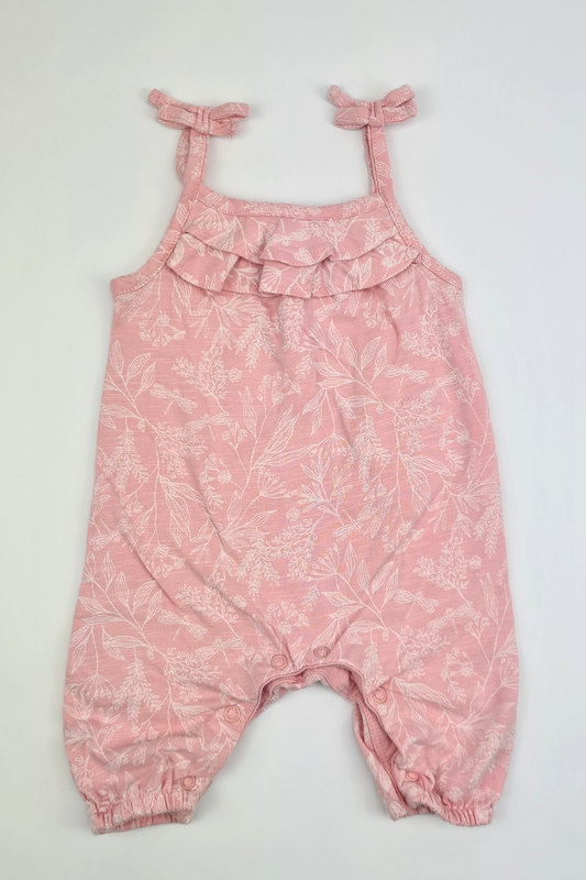 First Size (9lbs) - Light Pink Floral Print Romper (George)