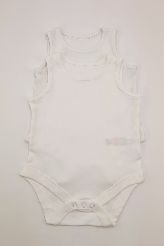 6-9m - 2 White Sleeveless Bodysuits (F&F)