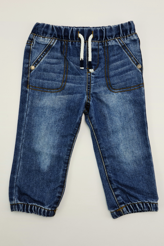 9-12m - Blue Pull-On Jeans (F&F)