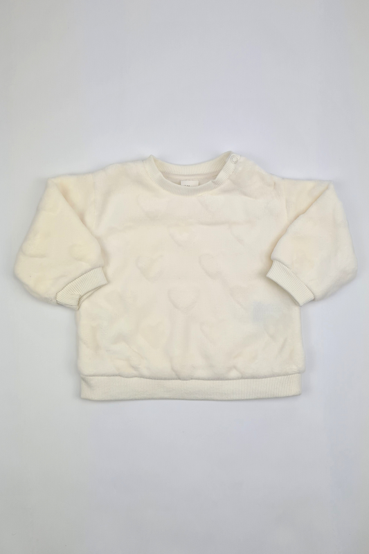 6-9m - Cosy White Heart Sweatshirt (H&M)
