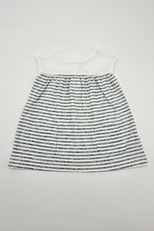 1 Month (10lbs) - 100% Cotton White & Charcoal Stripe Dress (Next)