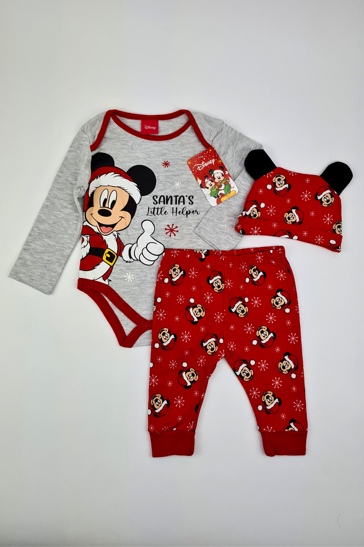 3-6 mois - Tenue de Noël Mickey Mouse 3 pièces « Le petit assistant du Père Noël » (Disney)