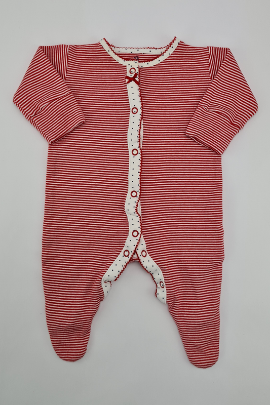 1 Month (10 lbs) - 100% Cotton Red & White Striped Sleepsuit (Next)