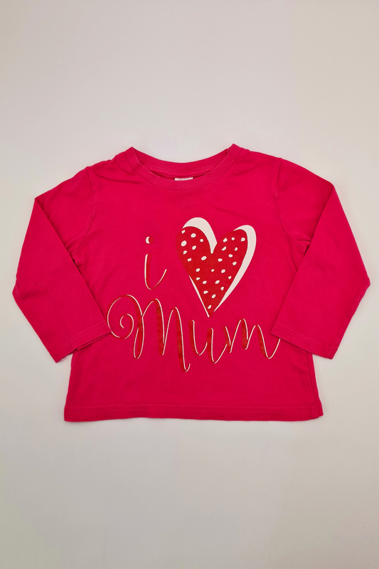 18–24 Monate – Rosa T-Shirt „I Love Mum“.