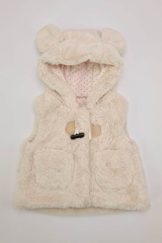 0-3m - Pink Faux Fur Hooded Gilet
