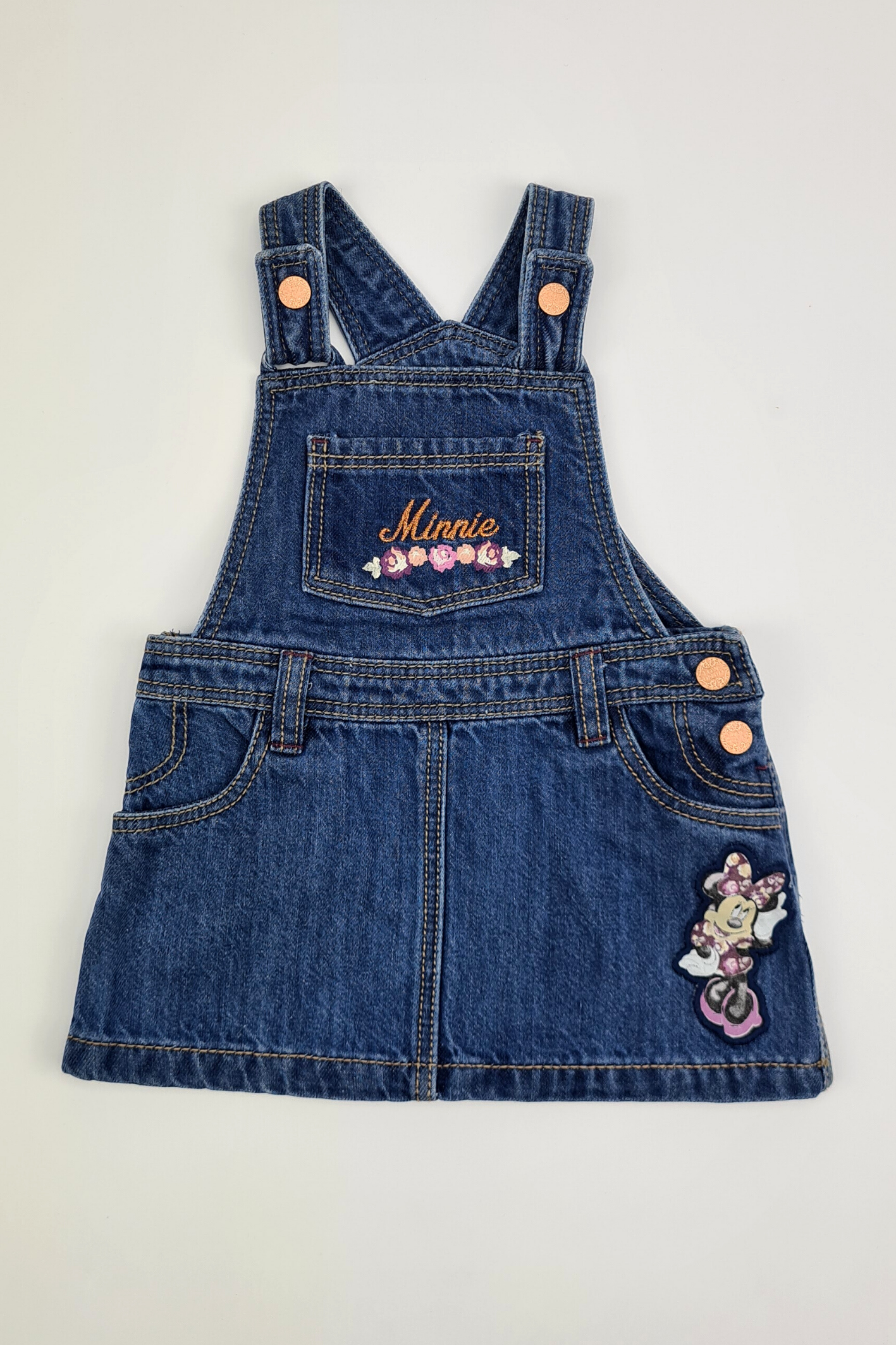 6–9 Monate – Minnie-Maus-Jeans-Latzkleid (Disney)