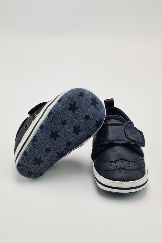 0-3m - Navy Blue Single Strap Pram Shoes (Next)