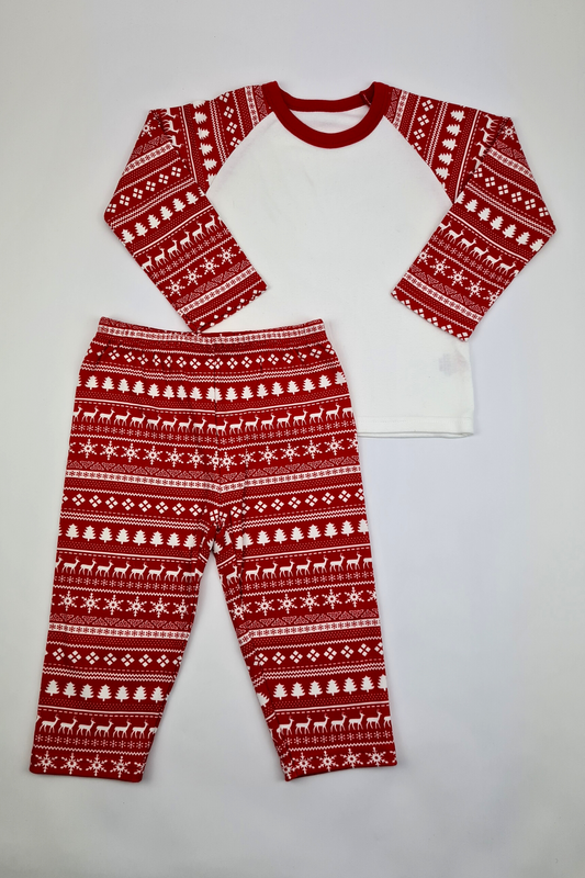 1-2 ans - Ensemble pyjama rouge et blanc à imprimé flocon de neige