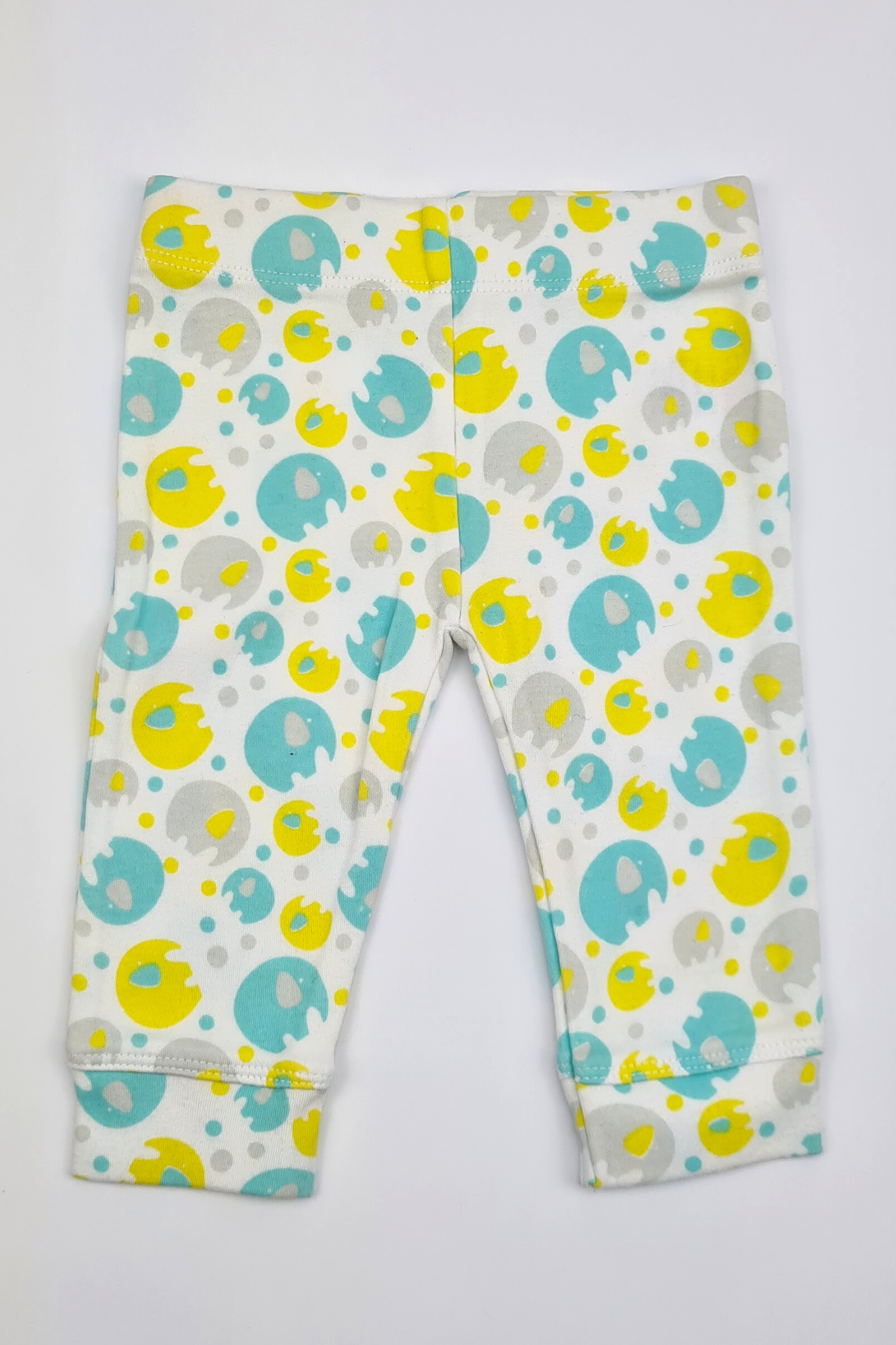 0–3 Monate – Leggings aus 100 % Baumwolle, blaugrün und gelb mit Elefantenmuster (Scottish Baby Box)