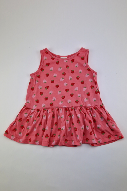6-9m - 100% Cotton Pink Strawberry Print Dress (H&M)