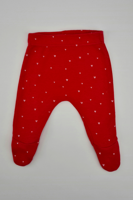 First Size (9lbs) - 100% Cotton Heart Print Footie Leggings (George)