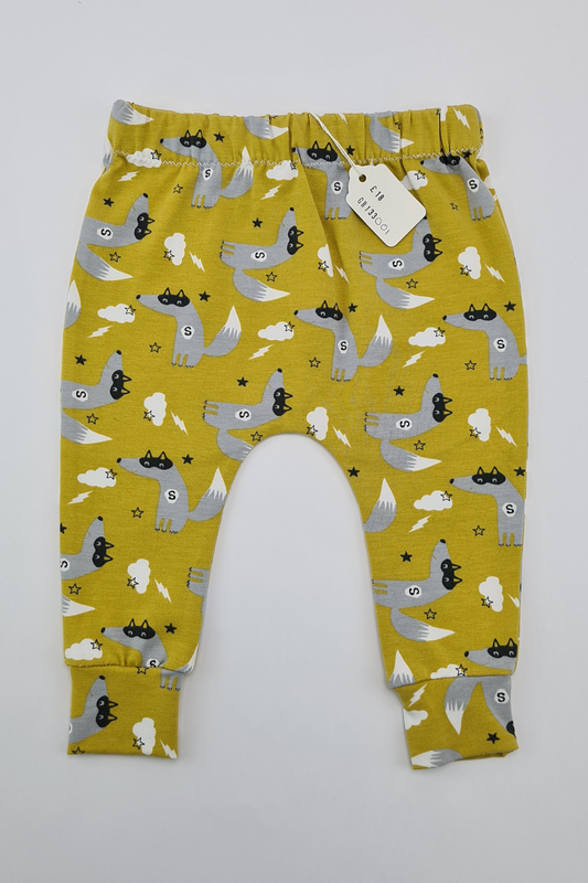 3-6m - Handmade Yellow Wolf Print Leggings (Taffy Tots Clothing)