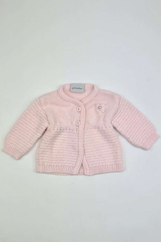 Neugeborene – Strickjacke mit rosa Perlenblumen-Details (Löwenzahn)