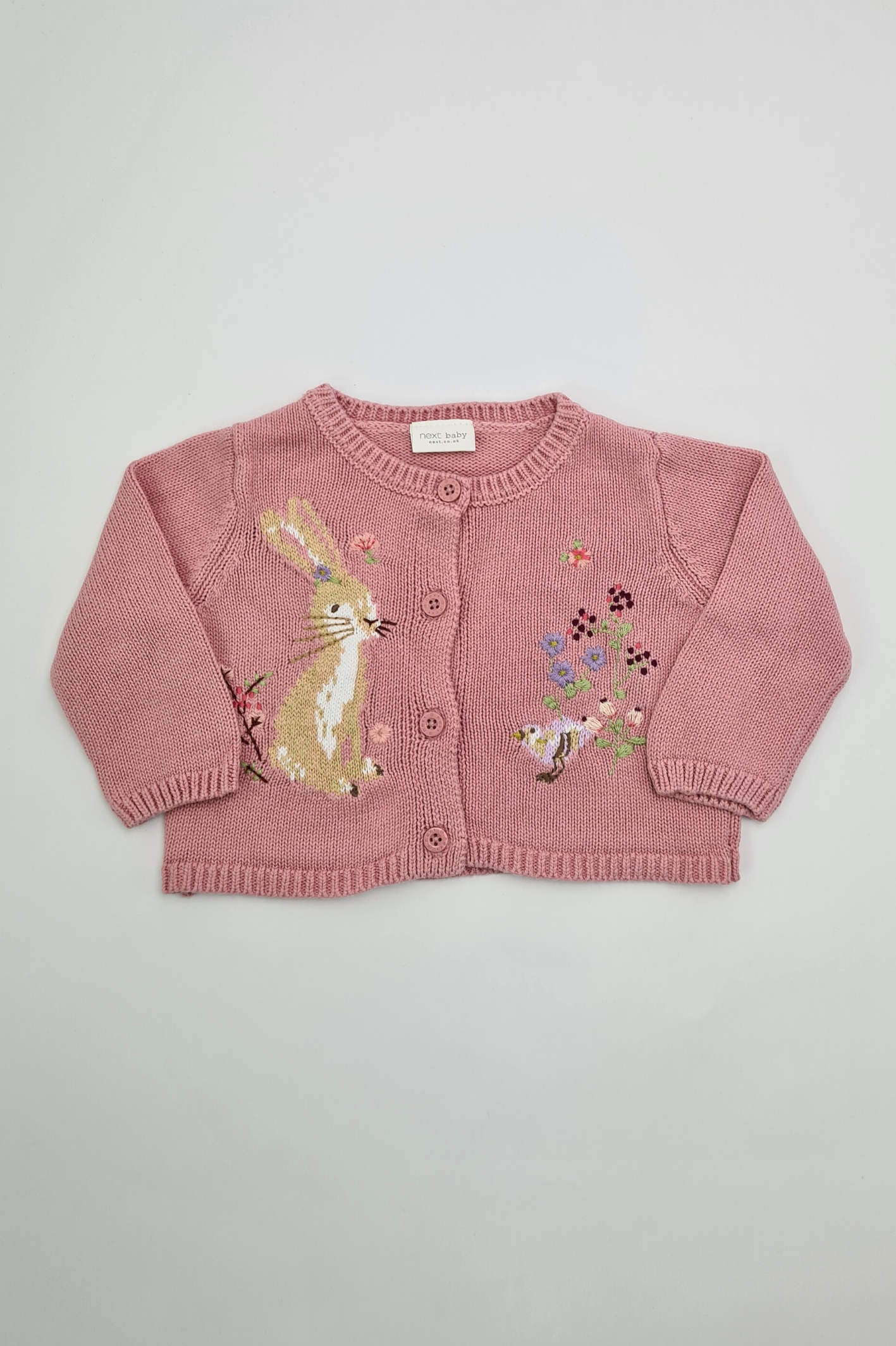 0-3m - 100% Cotton Pink Embroidered Bunny Cardigan (Next)