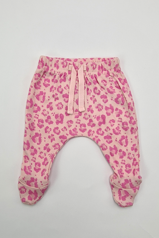 Newborn Tiny Baby (6lbs) - Pink Animal Print Footie Leggings (George)