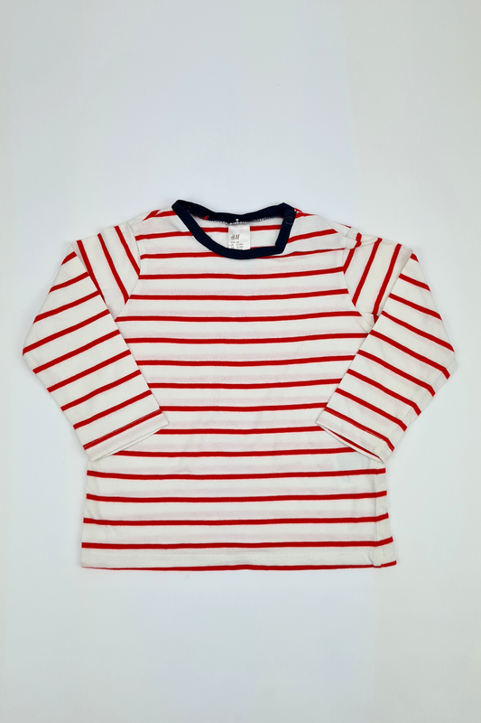 12-18m - T-shirt à rayures rouges et blanches (H&amp;M)