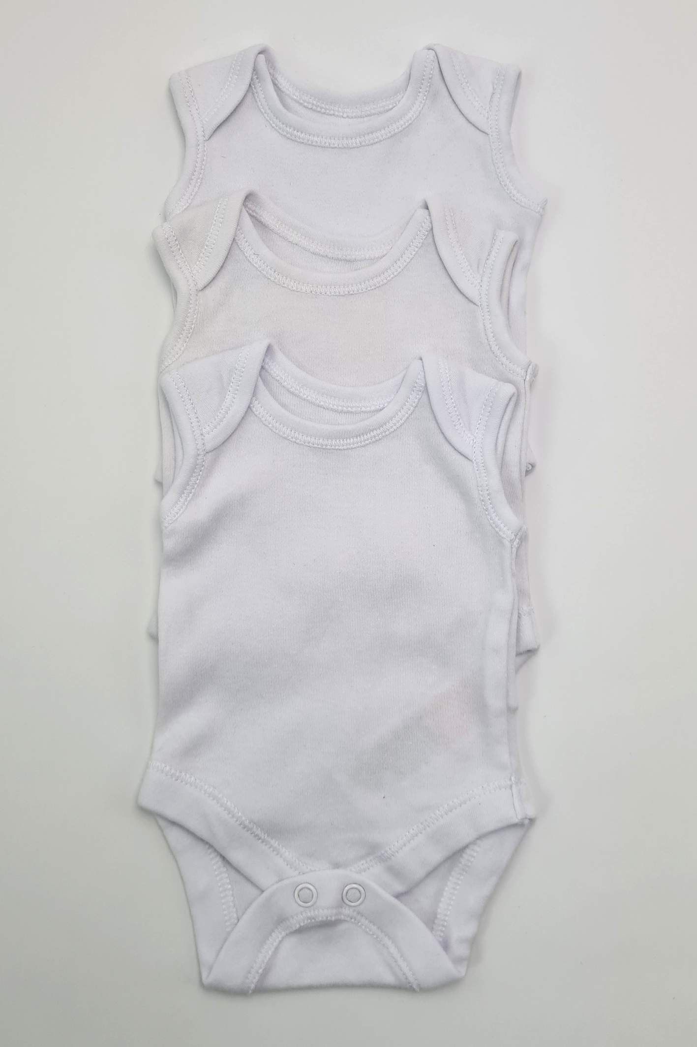 Tiny Baby (5lbs) - 3 Sleeveless White Bodysuits (Primark)