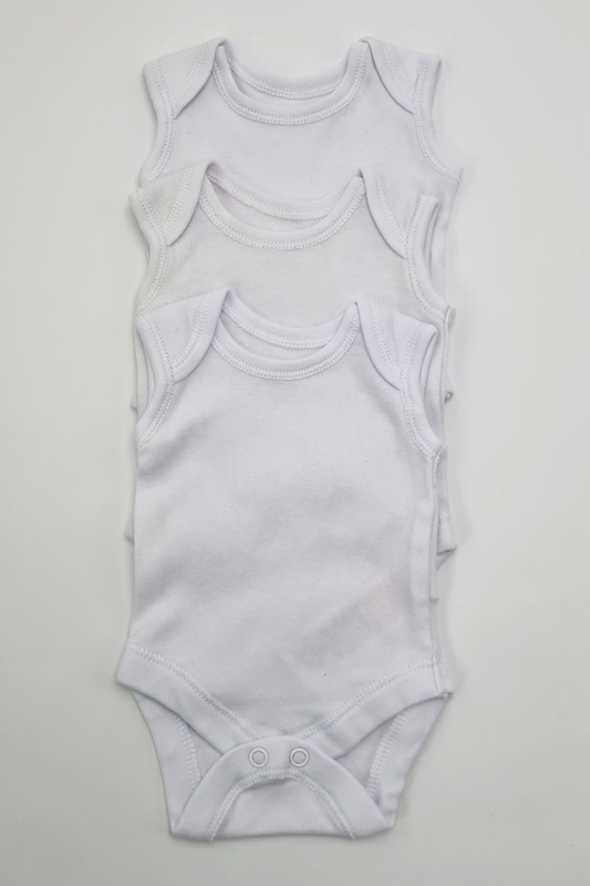 Tiny Baby (5lbs) - 3 Sleeveless White Bodysuits (Primark)