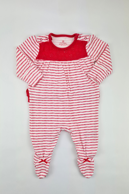 Newborn - 10lbs Red Stripe Ruffled bottom Sleepsuit (Next)