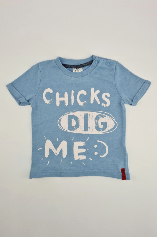 6-9m - Light Blue 'Chicks Dig Me' T-shirt (F&F)
