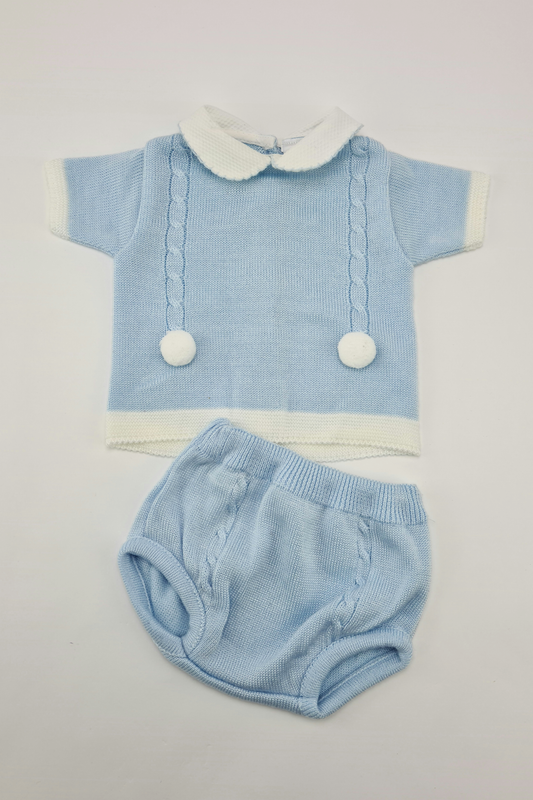 0–3 Monate – Blaues gestricktes 2-teiliges Outfit