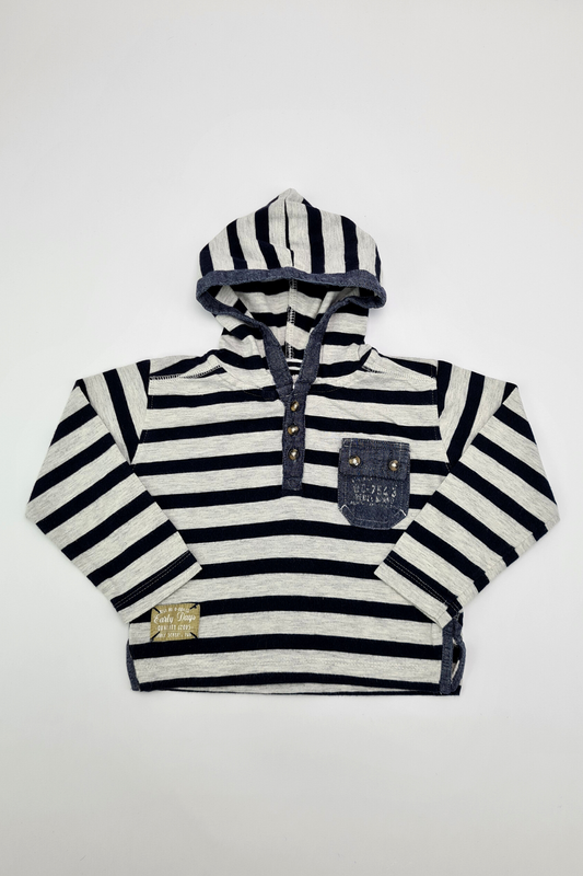 3-6m - Striped Hooded T-shirt (Early Days)