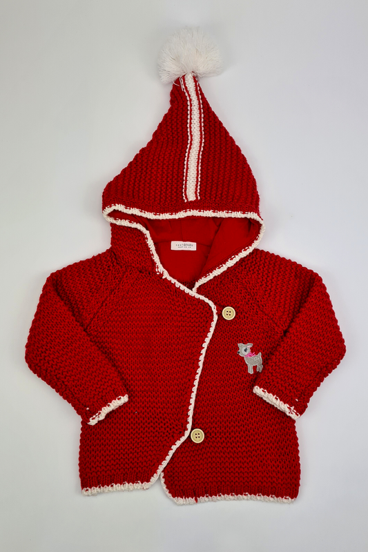 6-9m - Red & White Hooded Cardigan (Next)