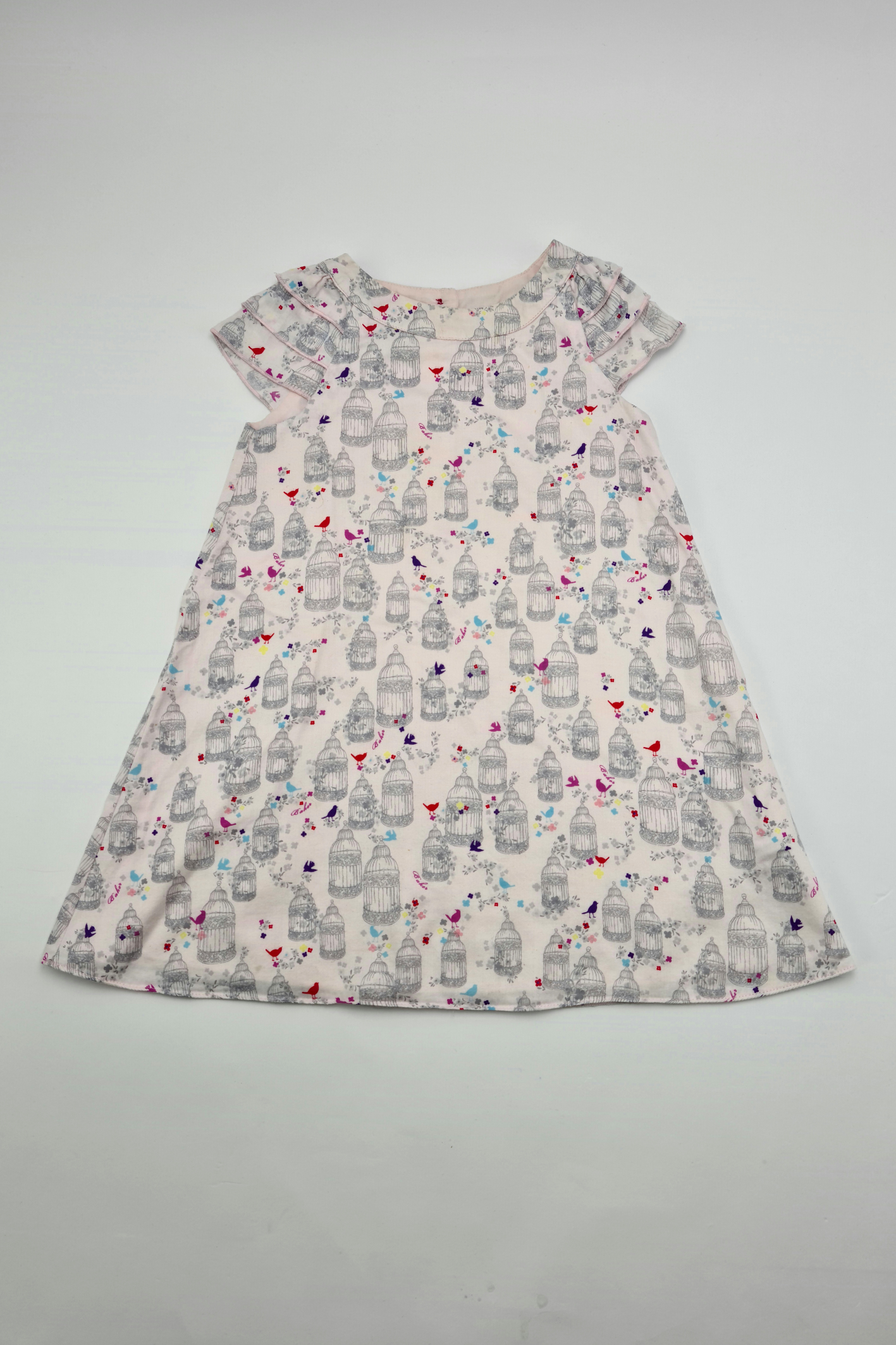2–3 Jahre – Rosafarbenes Kleid mit Vogelkäfig-Print (Ted Baker)