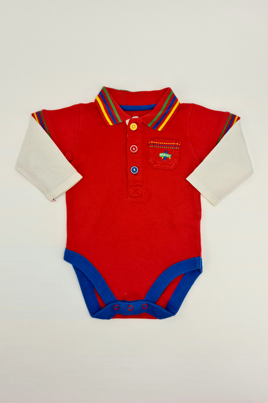 6-9m - Red Layered Polo Top Bodysuit