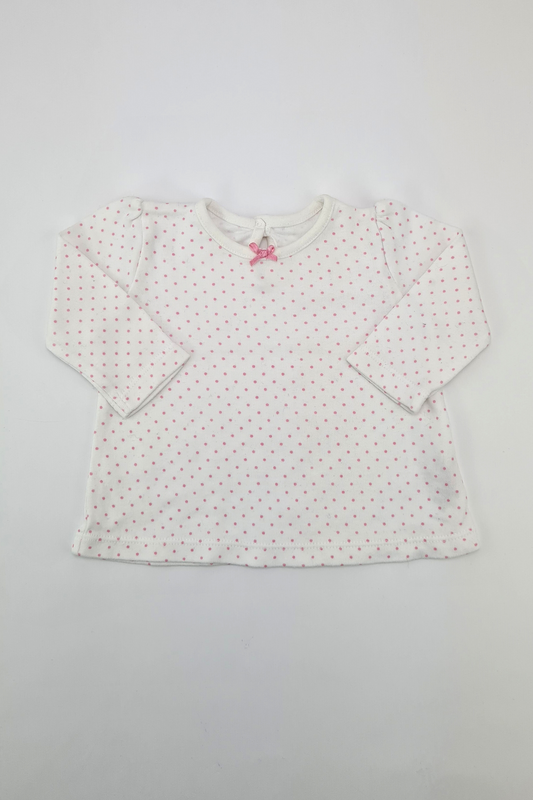 Erste Größe (9 Pfund) – 100 % Baumwolle, rosafarbenes T-Shirt mit Punktmuster (George)