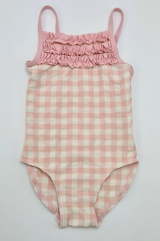 9-12m - Pink & White Checked Swimsuit (Next)
