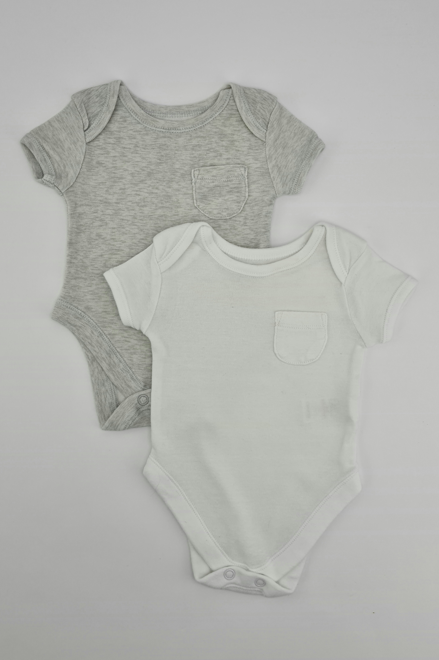 First Size (9lbs) - White & Grey Bodysuit Set