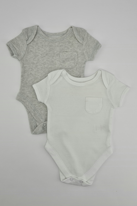 First Size (9lbs) - White & Grey Bodysuit Set