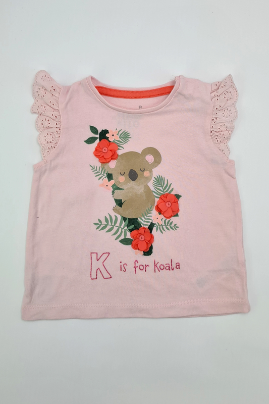 3-6m - Pink 'K Is For Koala' Frilly Sleeve T-shirt (F&F)