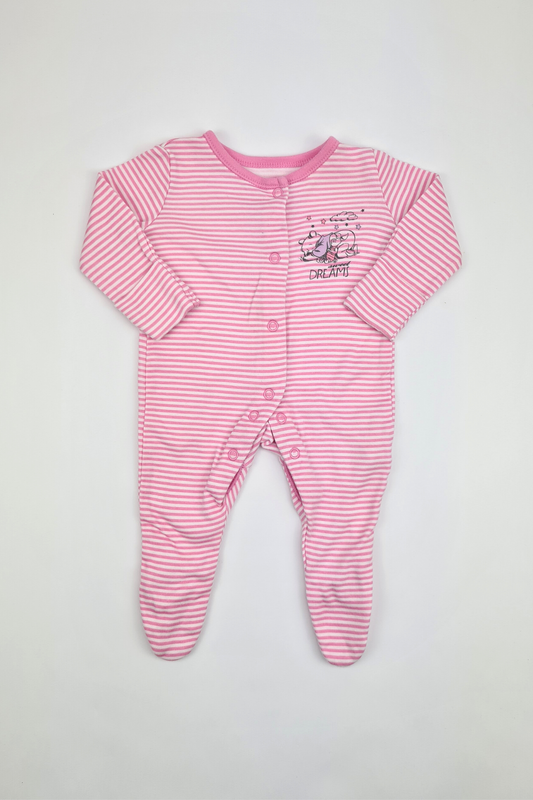 Newborn - 100% Cotton. 9lbs Winnie The Pooh Stripe Sleepsuit (George)