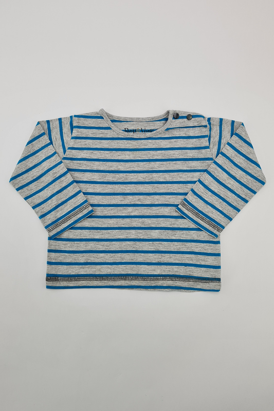6-9m - Blue & Grey Striped T-shirt