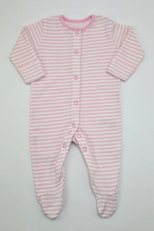 0-3m - 100% Cotton Pink & White Stripe Sleepsuit (Matalan)